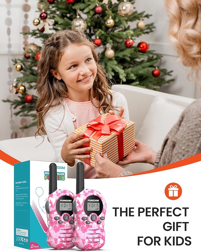 FOREDOM Walkie Talkies for Kids Walkie Talkies Long Range for Boys & Girls Age 3 to 12 Year Old Birthday Cool Army Toys - 2 Pack