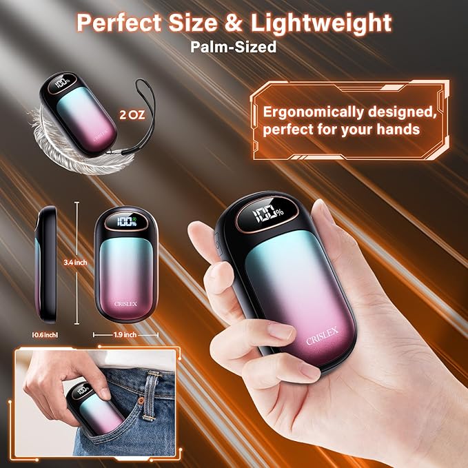 CRISLEX Electric Hand Warmers Rechargeable 2 Pack, 4 Levels Fast Heat, Reusable Hand Warmers with LED Display, Portable Magnetic Pocket Heater, Gifts for Christmas, Men, Women, Raynauds, Hunting, Golf