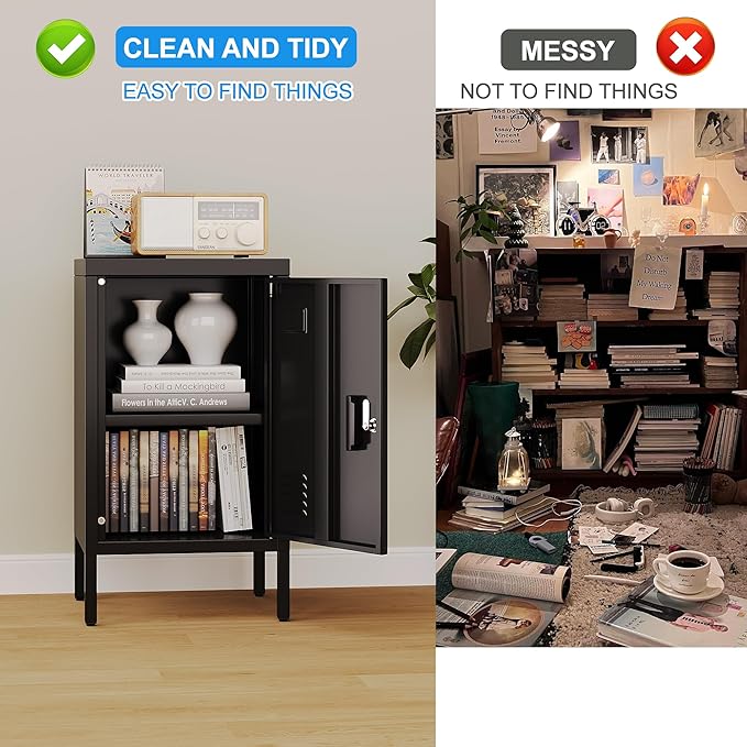 METAN Metal Storage Employees Lockers with 1 Lockable Doors,Locking Storage Cabinets for Small Spaces,Home,School,Gym,Assembly Required,Black