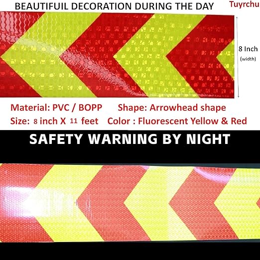 Reflective Tape 8 inch Wide, Outdoor Waterproof Hazard Conspicuity Safety Warning Industrial Marking Tape (11 feet)