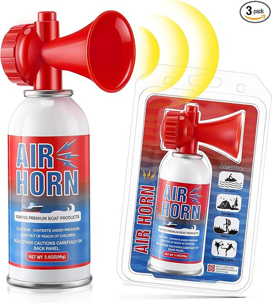 3 Pack Large Air Horn for Safety 3.5oz, 122dB Very Loud Marine Air Horn for Boat, Coast Guard Approved, Great for Boat & Marine Safety, Sporting Events, Travels, Hiking (Red)