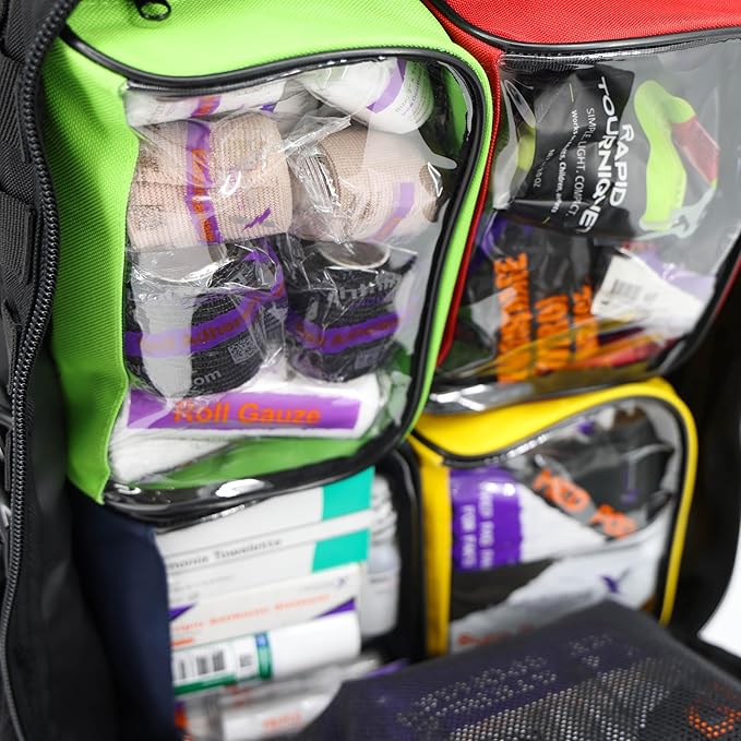 Lightning X Fully Stocked TacMed First Responder Trauma Medical Backpack EMT Kit | MB45-SKF | w/Professional First Aid Emergency Supplies (Black w/Hydration Bladder)