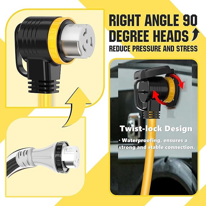 10 Feet 50 Amp RV/Generator Cord, UL Listed, Locking Connector, NEMA 14-50P to SS2-50R Twist Locking, Newly Designed 90°Grip Handle, 6/3+8/1 Gauge STW Wire