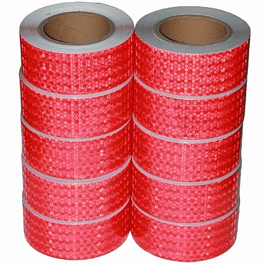Red Reflective Tape Outdoor Waterproof 2 inch Wide for Trailer, High Visibility Safety Warning Adhesive Strips (66 feet, 10 Rolls)