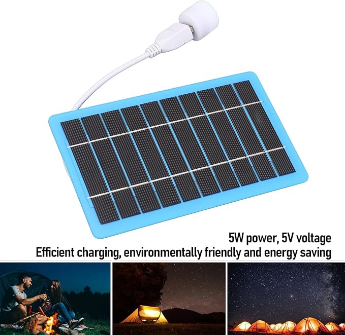 SIXRUN 5W Portable Solar Panel USB Solar Charger Foldable Charger with USB Light for Outdoor Camping Hiking Emergency Phone Charging