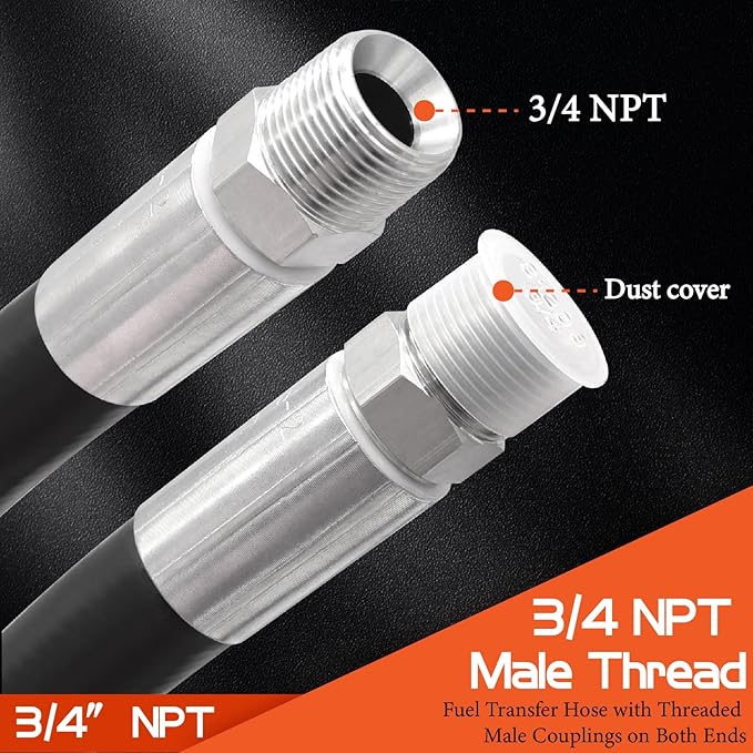 3/4" Fuel Transfer Hose 10FT,Farm Pump Hose with Male NPT Fittings for Gasoline,Diesel,Biodiesel