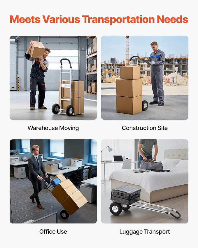 VEVOR Aluminum Hand Truck, Heavy-Duty Hand Truck Dolly with Non-Slip Wheels & Handle, 500 LBS Aluminum Alloy Portable Trolley Dolly with Tie-Down Strap for Moving Home, Office, Warehouse