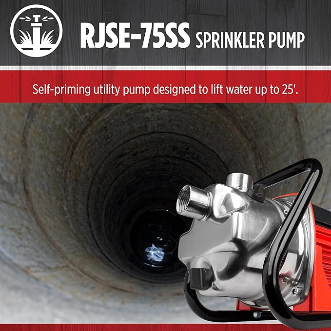 Red Lion RJSE-75SS 115 Volt, 3/4 HP, 11 GPM Stainless Steel Sprinkler Utility Pump with 8-ft. Cord, Red, 614432