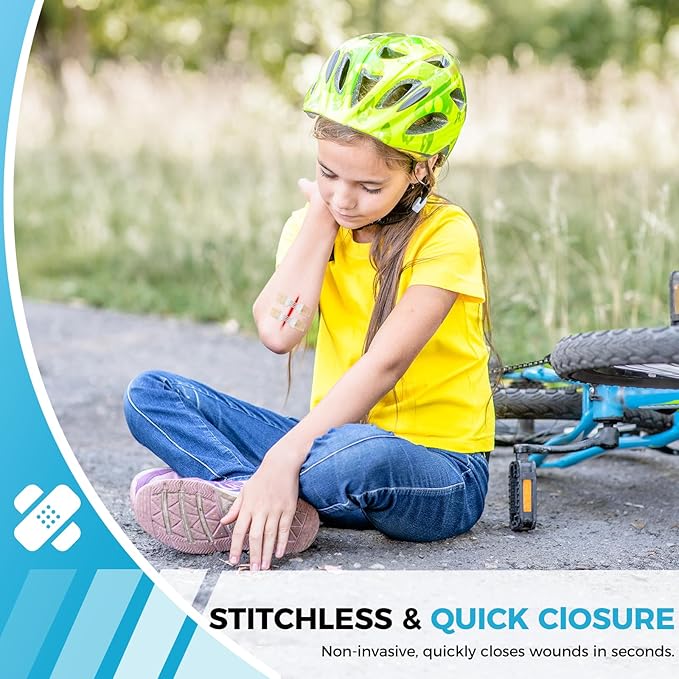Emergency Wound Closure Kit 2-Pack | Medical Grade Adhesive Sutures | Butterfly Bandages & Clotting Technology | for First Aid Kits, Outdoor Injuries, Post-Surgery Care