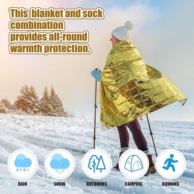 200 Pcs Emergency Blanket Thick Socks Winter Bulk Homeless Survival Care Supplies Kit for Cold Weather Outdoor Camping Hiking (Bright)