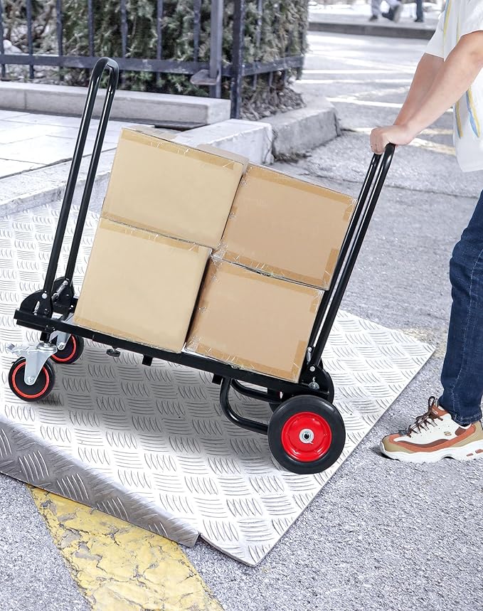 RedSwing Folding Multi-Utility Dolly Cart, Heavy Duty 8-in-1 Convertible Cart Adjustable Hand Truck/Platform Cart with R-Trac Wheels, 38" to 48" Telescoping Frame, 330lbs Load Capacity