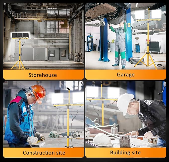 30000 Lumen LED Work Lights with Stand - 3 Head Portable Work Light with Tripod - IP65 Waterproof Tripod Work Lights for Outdoor Indoor Job Site Workshop Garage Construction Site Lighting