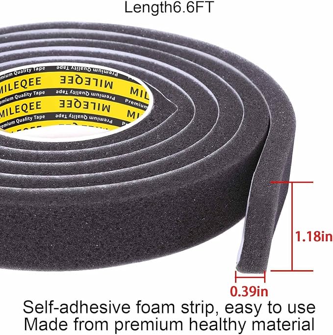 Single-Sided Adhesive Foam Tape Low-Density, Super Soft Easy Adjust Sealing Strip for Window Door Air Gap, Sponge Draft Blocker and Sound Reducer, 1.18in x 6.6FT Grey