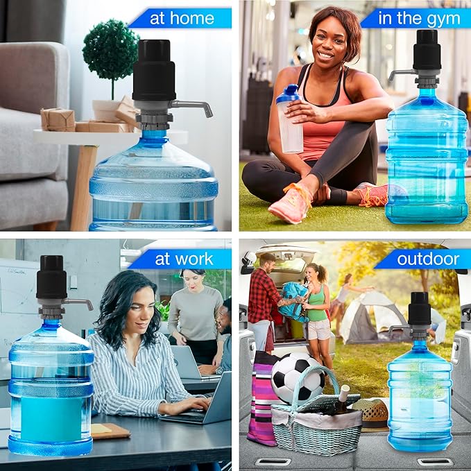 Manual Water Pump for 5 Gallon Bottle – Universal Fit for Crown Top and Screw Top Jugs - Adjustable Tubs, Protective Spout Cap, Cleaning Brush, BPA-Free Food-Grade Materials – 5 Gallon Water Pump