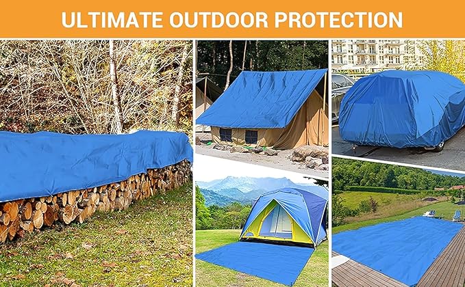 Heavy Duty Waterproof Tarp, Blue, 40x60 Feet, Multipurpose Cover with Eyelets, 5-7 Mil Thickness