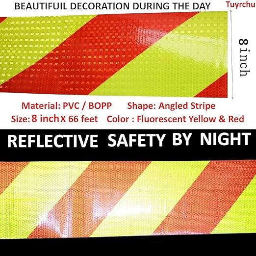 Industrial Reflective Tape 8 inch Wide, Outdoor Waterproof High Visibility Safety Warning Adhesive Strips (66 feet)