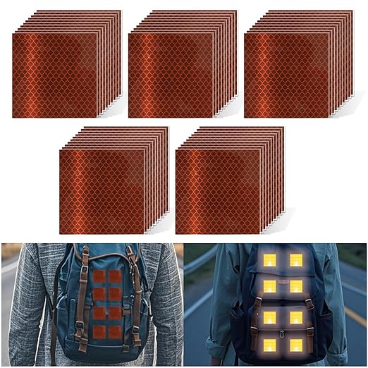 Non Fading Brown Reflective Stickers 3 inch X 3 inch, Outdoor Waterproof High Visibility Warning Safety Adhesive Reflector Tape (50 Pcs)