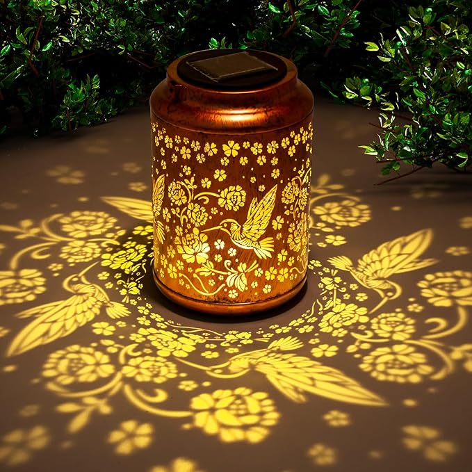 YISITEONE Hummingbird Outdoor Solar Lanterns, Garden Waterproof Metal Hanging Decor Lights for Patio Yard Pathway Lawn Front Porch, Birthday Gardening Gifts for Women Mom Grandma