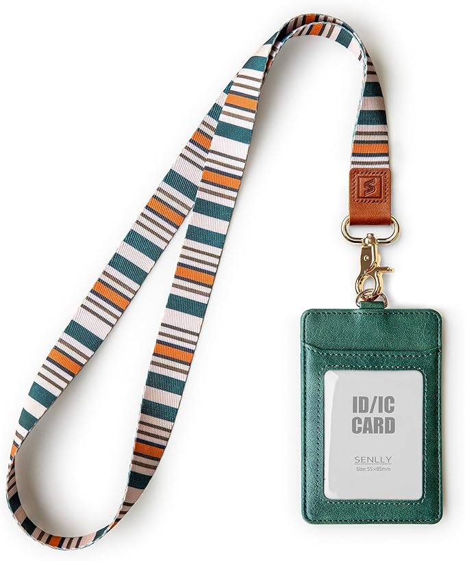 SENLLY ID Badge Holder Gift with Cute Neck Lanyard Strap, 2 Card Slots and 1 Clear ID Window, for Women and Men