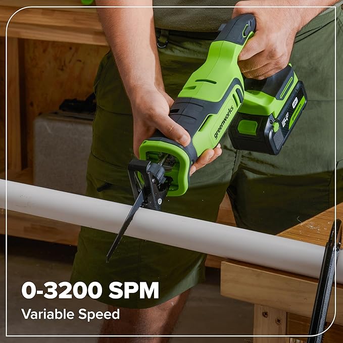 GREENWORKS 24V (8-TOOL) Combo (Drill, Impact Driver, Circular Saw, Reciprocating Saw, Jigsaw, Multi-Tool, Sander, Flashlight), 4.0Ah + (2) 2.0Ah (Power Bank) Batteries, (2) Cables, 65W Rapid Charger