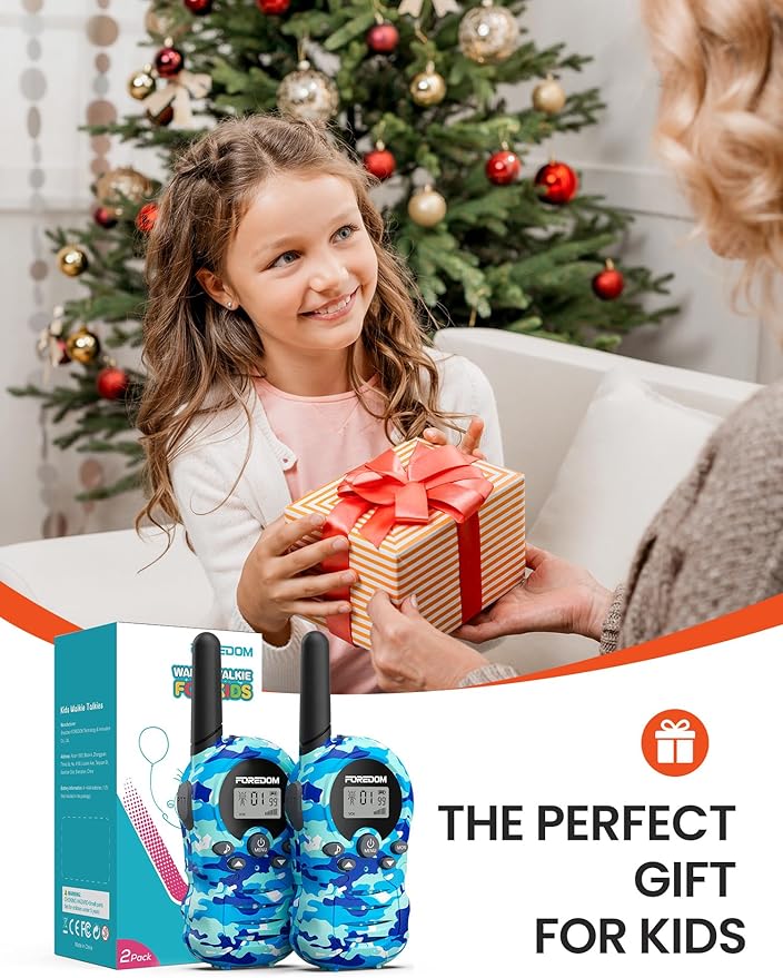 FOREDOM Walkie Talkies for Kids Walkie Talkies Long Range for Boys & Girls Age 3 to 12 Year Old Birthday Cool Army Toys - 2 Pack