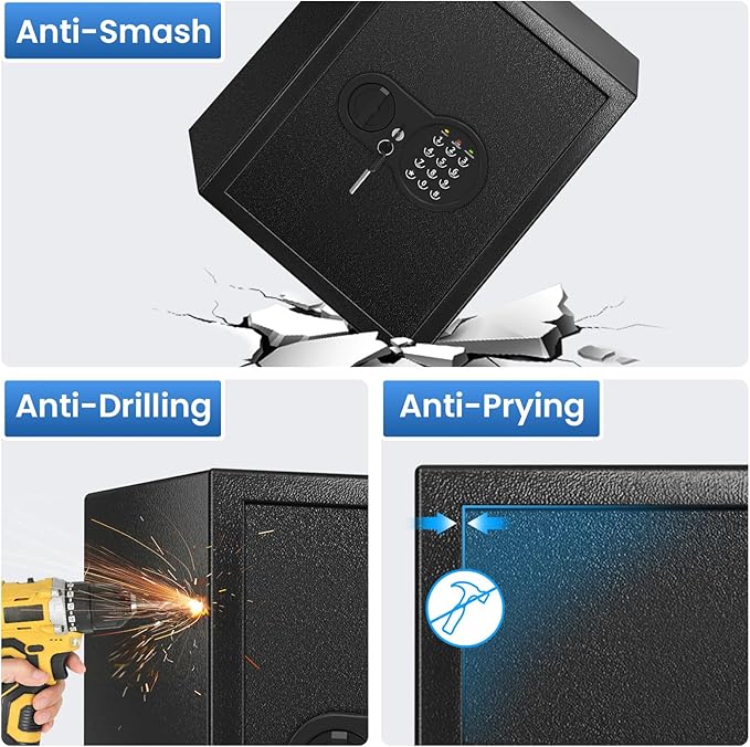 2.0 Cuft Safes with Fireproof Bag and Removable Shelf, Home Safe with Keys & Pass Code & Wall Mount Kits, Security Document Safe for Home, Hotel, Office, Valuables, Money, 13.7''W×12.1''D×17.6''H