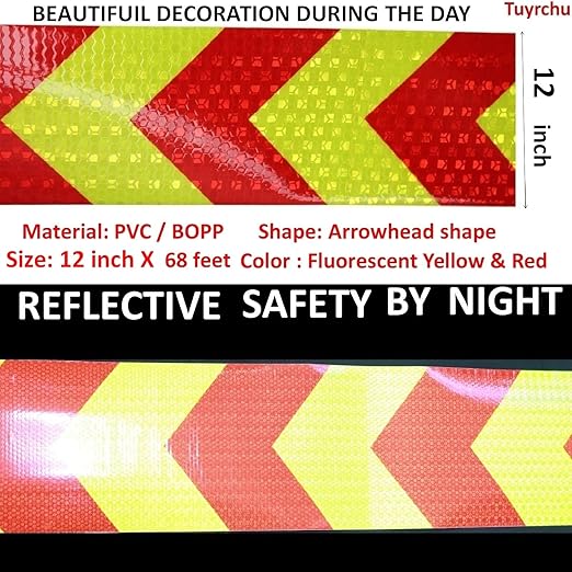 Reflective Tape 12 Inch for Cars, Outdoor Waterproof Safety Caution Reflector Strips, Hazard Conspicuity Warning Stickers (68 feet)