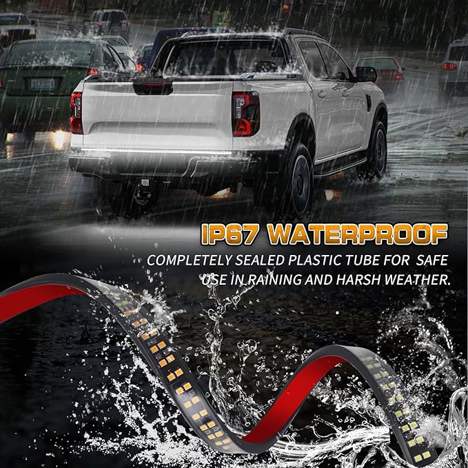 XRIDONSEN 48 inch White Tailgate Strobe Lights Strip 288 LED Tail/Rear Window Emergency Lights Flashing Warning Hazard Back Safety Caution Light for Tow/Plow Trucks Construction Vehicles Trailer