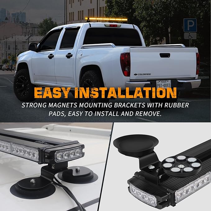 XRIDONSEN 28.4" 80 LED Amber Roof Top Strobe Light Bar Emergency Warning Flashing Safety Hazard Magnetic Double Side Traffic Advisor Lights for Plow/Tow Trucks Construction Vehicles Wreckers Pickup
