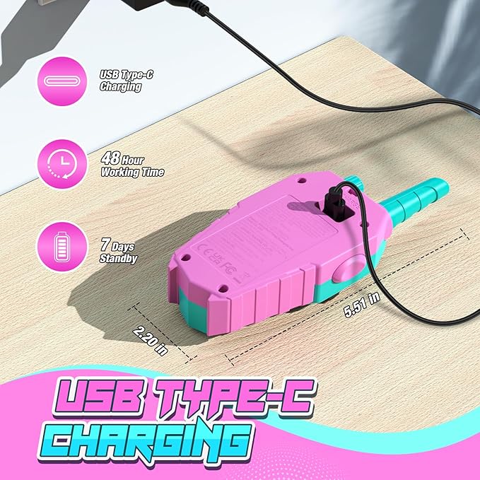 Walkie Talkies for Girls Rechargeable: Christmas Birthday Toys Gifts for 3 4 5 6 7 8 9 Year Old Girls Toys Ages 6-8 Kids Stocking Stuffers Walkie Talkies 2 Pack Outdoor Toy for 3-12 Year Old Girl Gift