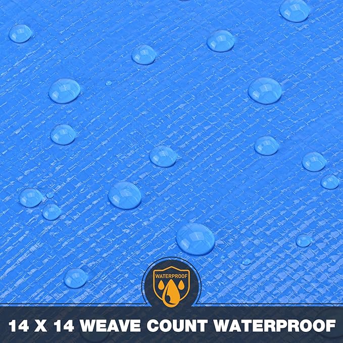 Tarp 12x16 Feet 14 Mil Heavy Duty Waterproof Tarp, Large Multipurpose Cover with Brass Grommets and Reinforced Edges, UV Resistant Thick Poly Tarps for Outdoor Camping Tent Pool Car, Blue
