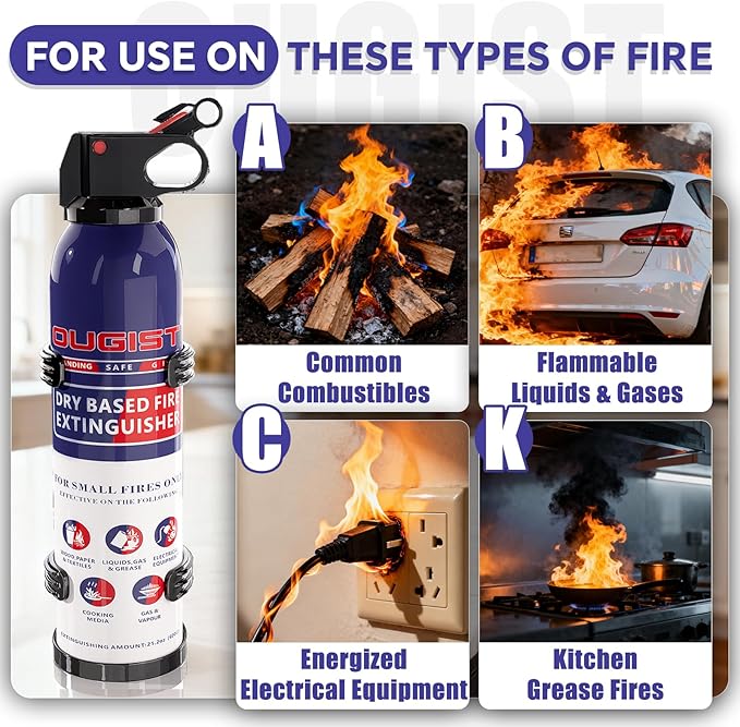 Fire Extinguisher for Home & Vehicle - 600g Fire Extinguisher | Grease & Electrical Fire Extinguisher for Kitchen, Car, Portable (2-Pack)
