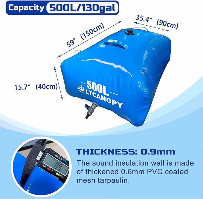 500L/130gal Water Storage Bladder,Large-Capacity Foldable Water Bladder Tanks Container,Collapsible Soft Drought-Resistant Water Bag, fire-Fighting Agricultural use Water Tank(500L)
