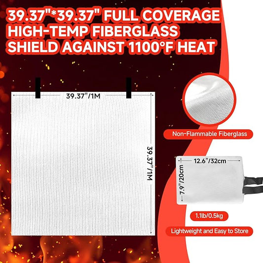 24 Packs Fire Blanket – 39.37x39.37 Inches, 1100℉ Heat Resistant, Emergency Fire Suppression Blanket for Kitchen, Home, Car, Camping – Easy to Use, Non-Toxic, Reusable, Compact & Lightweight