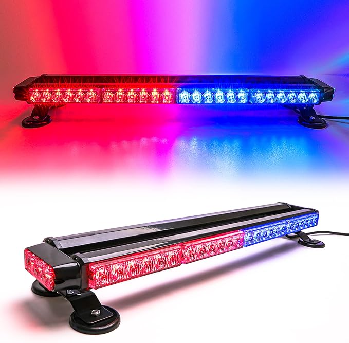 26.5" Red Blue 54 LED Rooftop Beacon Light Bar For Police Cops Firefighter Vehicles Work Truck Cars Emergency Warning Flashing EMS First Responder POV Strobe Light Traffic Advisor with Magnetic