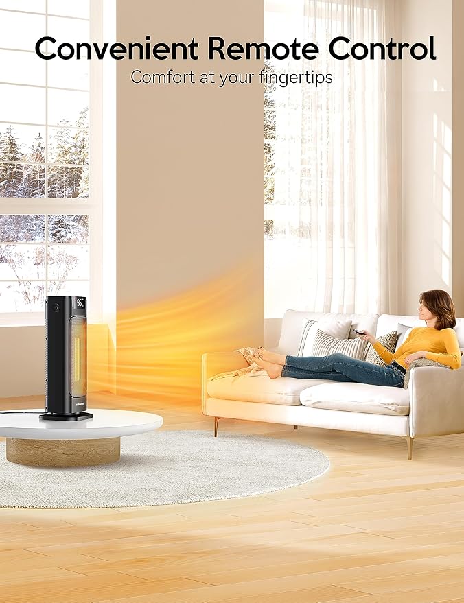 VAGKRI Space Heater, 1500W Portable Electric Heater with Thermostat, Remote, 3 Modes, Timer, Oscillating, Overheating & Tip-Over Protection, Fast Ceramic Heater for Bedroom Office Garage Indoor Use