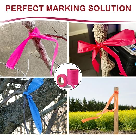 GEYYANG Flagging Tape,3.35 Mil Thick,6 Assorted Colors,1-3/16" x 98ft(Total 590ft) - Neon Marking Tape for Survey Boundaries, Trees and Hazardous Areas - Weatherproof and Fade-Resistant