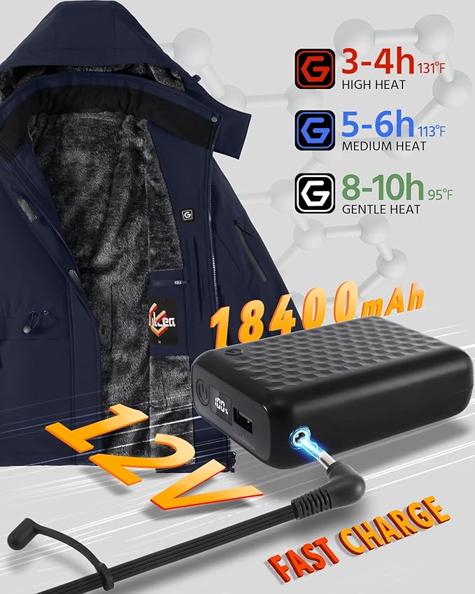 Wulcea Graphene Heated Jacket For Women 12V 18400mAh Fast Charge With Large Capacity