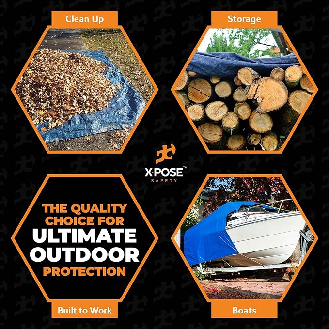 Xpose Safety 20’ x 20’ Heavy Blue/Brown Tarp - Waterproof - 7 Mil Weatherproof Camping Tarp for Tent, Rain, Wind & Sun - Plastic Tarpaulin Cover Outdoor for Roof, Trailer, RV, Car, Boat
