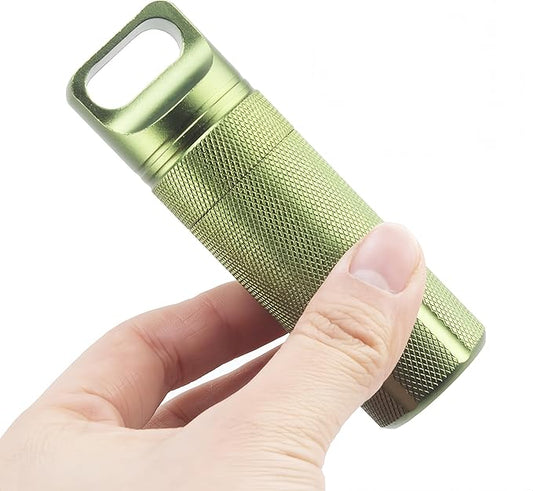 Large Waterproof Survival Container Sealed Storage Box Medicine Bottle Aluminum Alloy Crush-Resistant Airtight Portable for Camping Hiking Emergency Kits (Green)