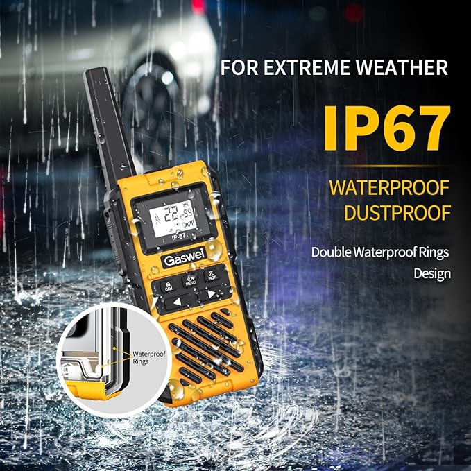 G1pro IP67 Waterproof FRS Heavy Duty Long Range Walkie Talkies for Adults, vibrate Rechargeable 2 watt Emergency Two Way Radios, 22 Channel Walky Talky with Li-ion Battery, VOX ，USB-C (2pack)