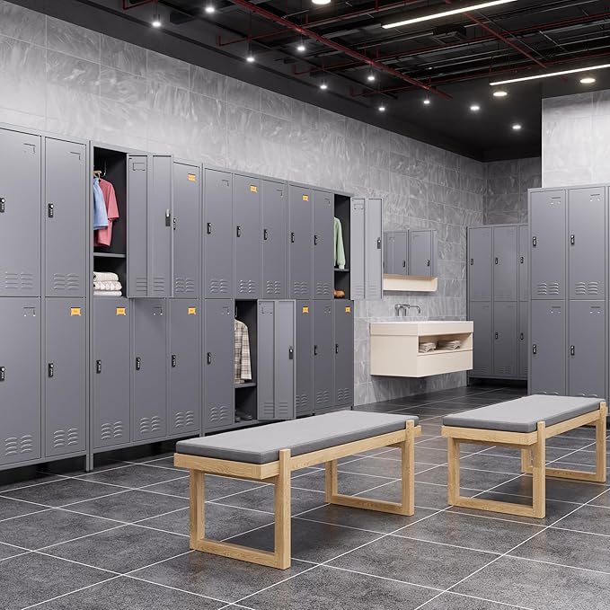 Metal Lockers for Employees with Combination Lock, 6 Doors Storage Locker with 6 Shelves, 18 Hooks and Card Slot for Office Gym School Bedroom, Assembly Required, Dark Gray
