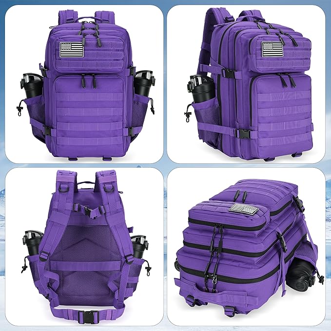 45L Tactical Assault Backpack 3 day assault pack with Molle Waterproof backpack Rucksack for Tactical Backpacks (Purple)