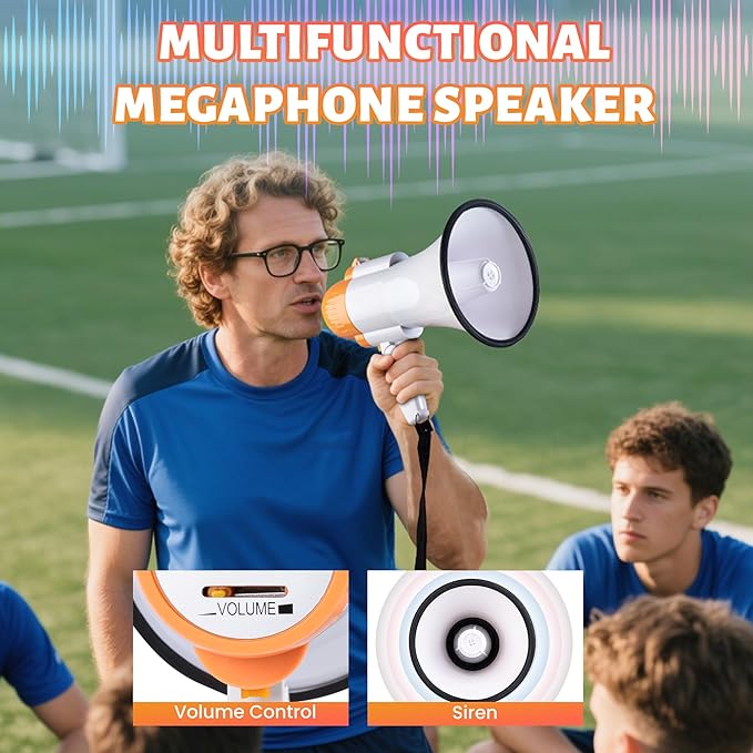 30 Watt Power Portable Megaphone Bullhorn Speaker Voice, Siren/Alarm and 240S Recording with Volume Control and Strap