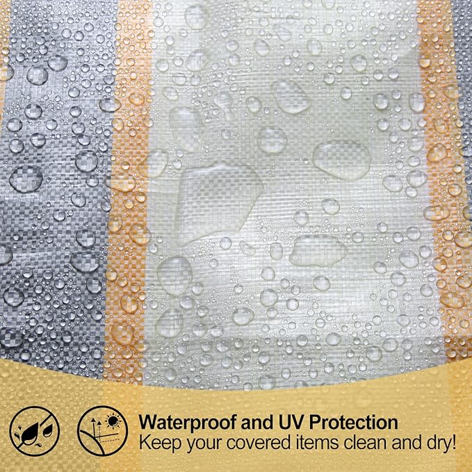 Tarp Heay Duty Waterproof 6x6ft,Stripe Tarp Cover Plastic Poly Tarpaulin for Outdoor Cover,Emergency Rain,Roof, Pool, Boat,Camping - Multipurpose with 20Mil Thickness