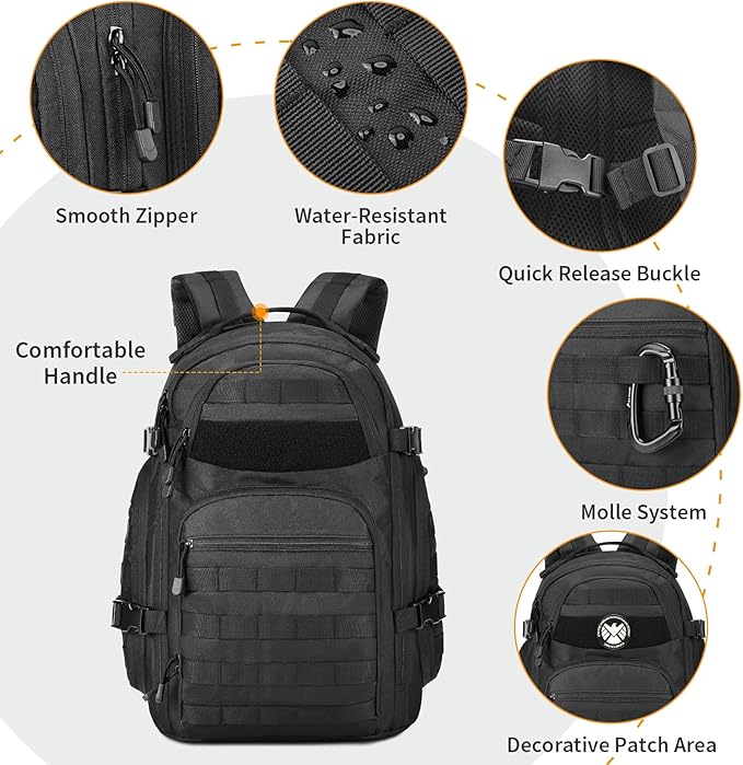 Military Tactical Backpack 30L Molle Rucksack EDC Daypack Small Bug Out Bag for Outdoor Hiking Travel Camping Cycling
