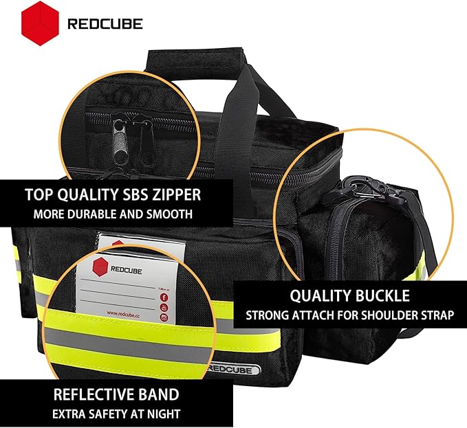 REDCUBE Emergency Bag,First Aid Bags Empty,Professional Emergency Responder Trauma Bag Medical Bag with Multiple Compartment Kit Carrier for EMT, EMS, Paramedics(Black)(Bag only)