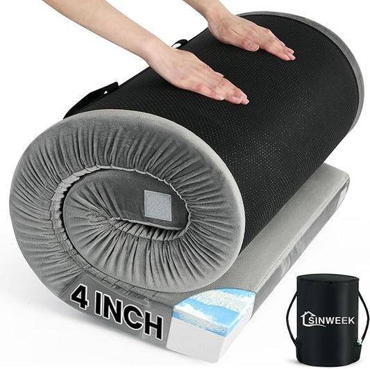 Sinweek Memory Foam Camping Mattress CertiPUR-US Waterproof Portable Roll Up Mattress for Adults Cot Mattress Car Van Sleeping Mat Pad with Carrying Bag