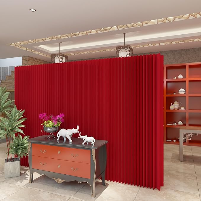 Foldable Room Divider Privacy Screens Movable Temporary Wall Space Partition, 5.25~9.19 FT Tall, 6.56~16.4 FT Width, Choice of Various Sizes and Styles(Red)