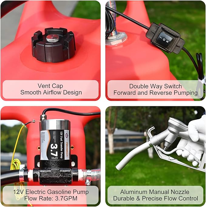 32 Gallon Gasoline & Diesel Fuel Caddy with 12V Electric Pump, 3.7GPM Forward & Reverse Flow, Protable Fuel Transfer Tank with Heavy-Duty Wheels for Farm, Boat & Tractor Use
